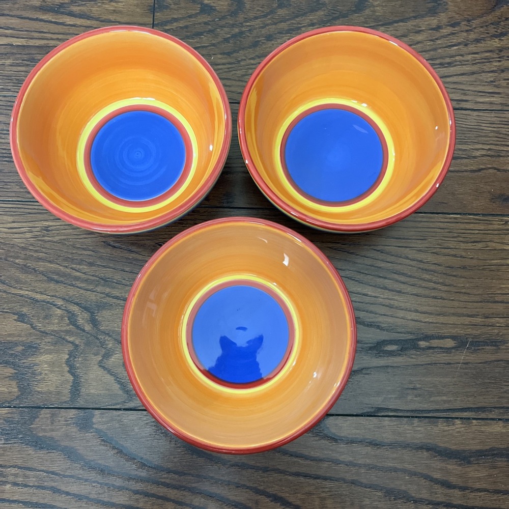 Dansk Caribe Aruba 6" Soup Cereal Bowls Orange Blue Red Yellow Set of 3 Read